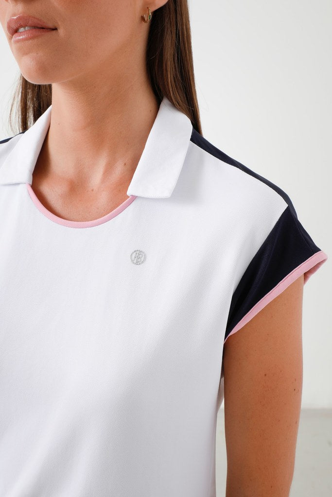 Women's Tennis Meryl Stretch Pique 4800 in White / Oxford Blue