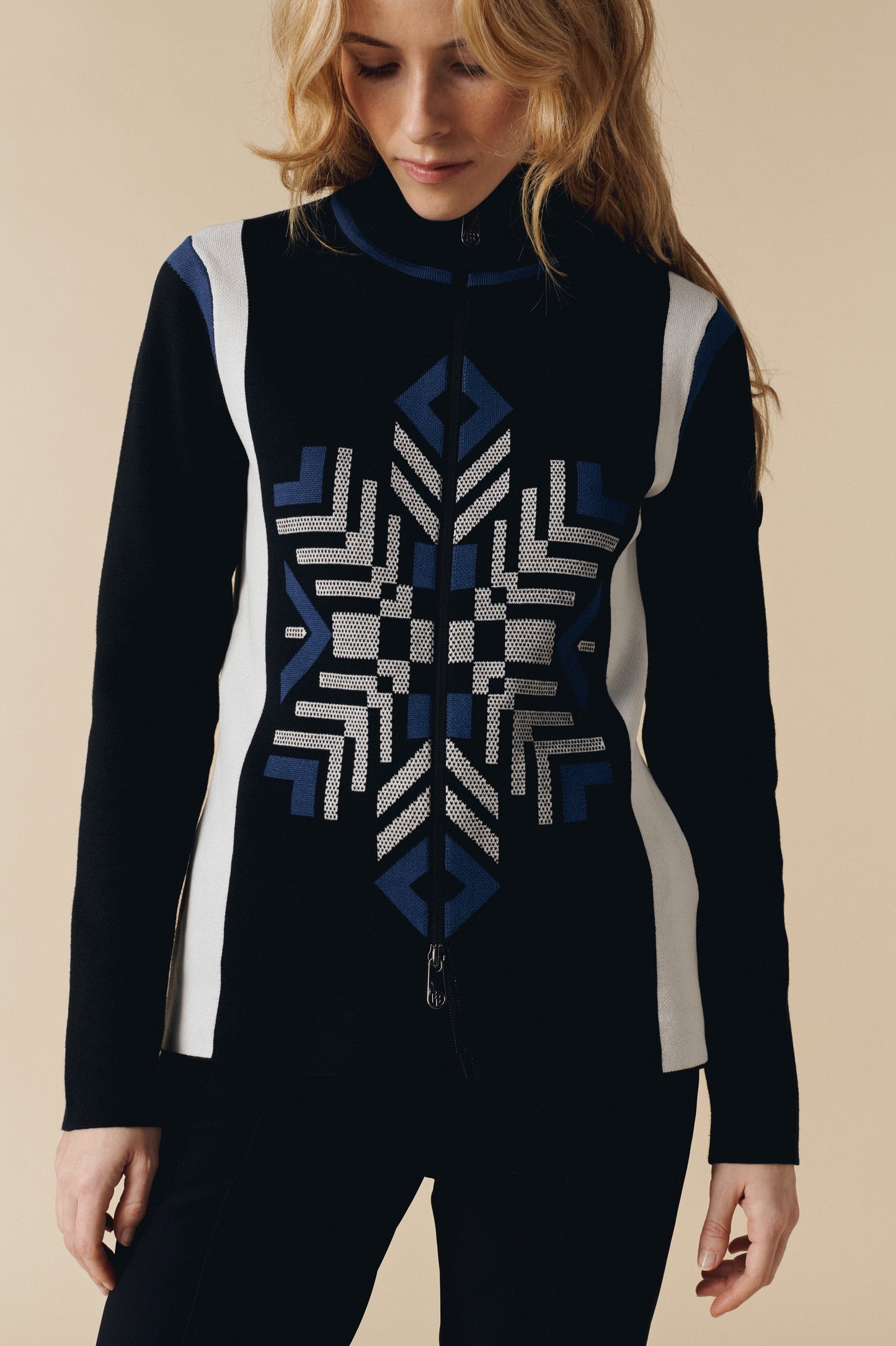 Women's Knit Jacket in Black/Blue/White 3501