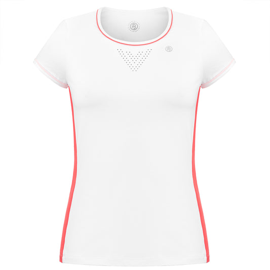 Women's Tennis / Padel Short Sleeved T-Shirt in White Spritz Red 4803