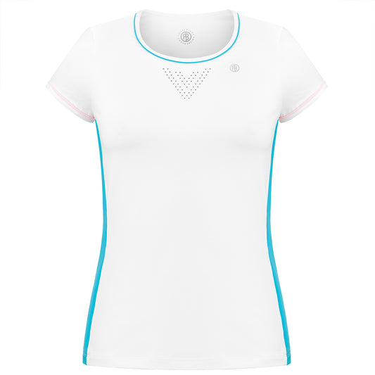 Women's Tennis / Padel Short Sleeved T-Shirt in White / Bora Bora Blue 4803