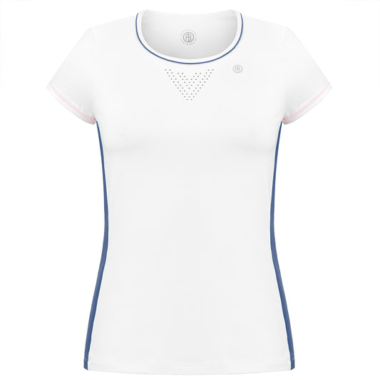 Women's Tennis / Padel Short Sleeved T-Shirt in White Deep Blue 4803