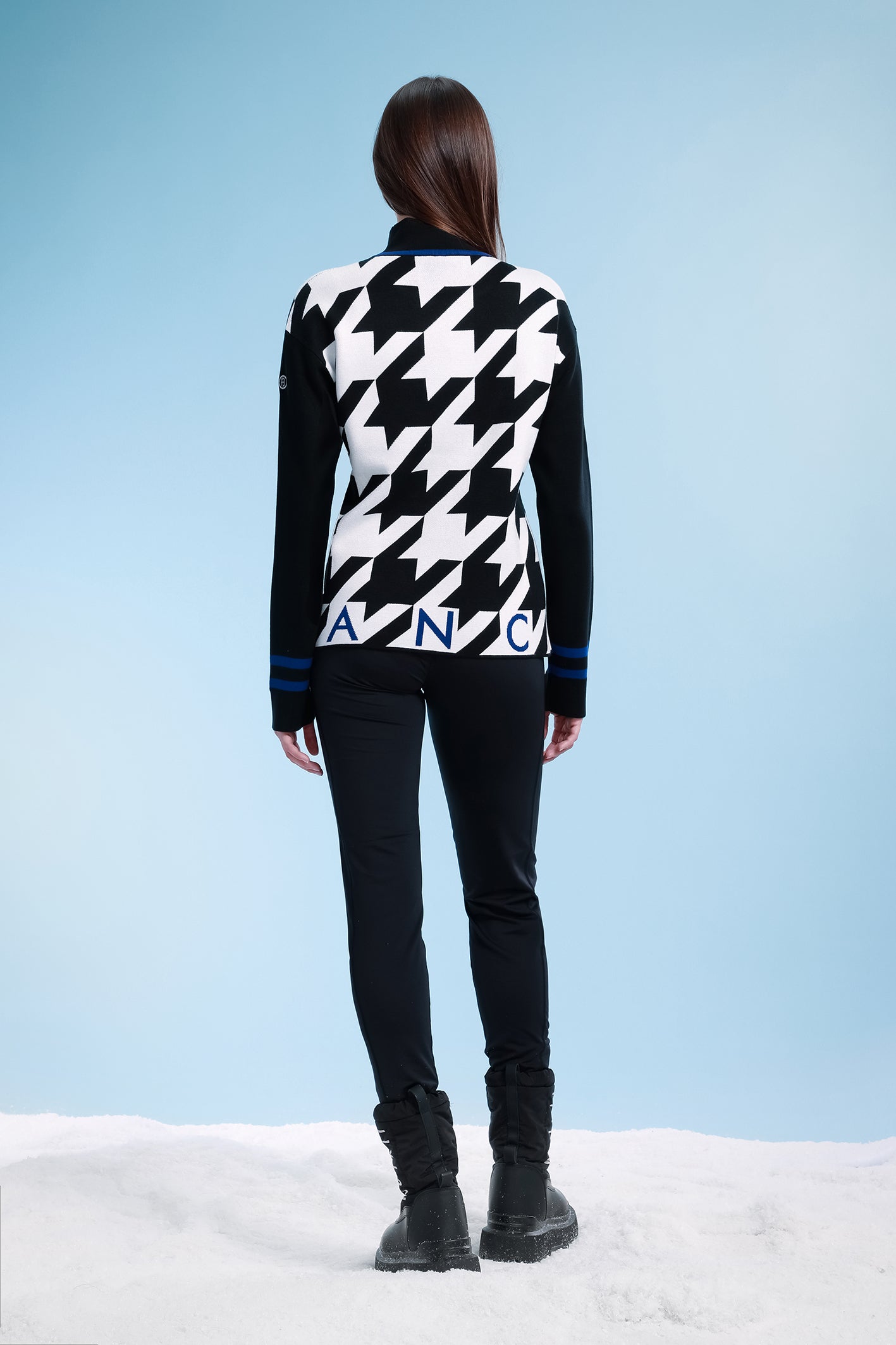 Check Turtle Neck Pullover Black/White/Infinity Blue Detailing 3541