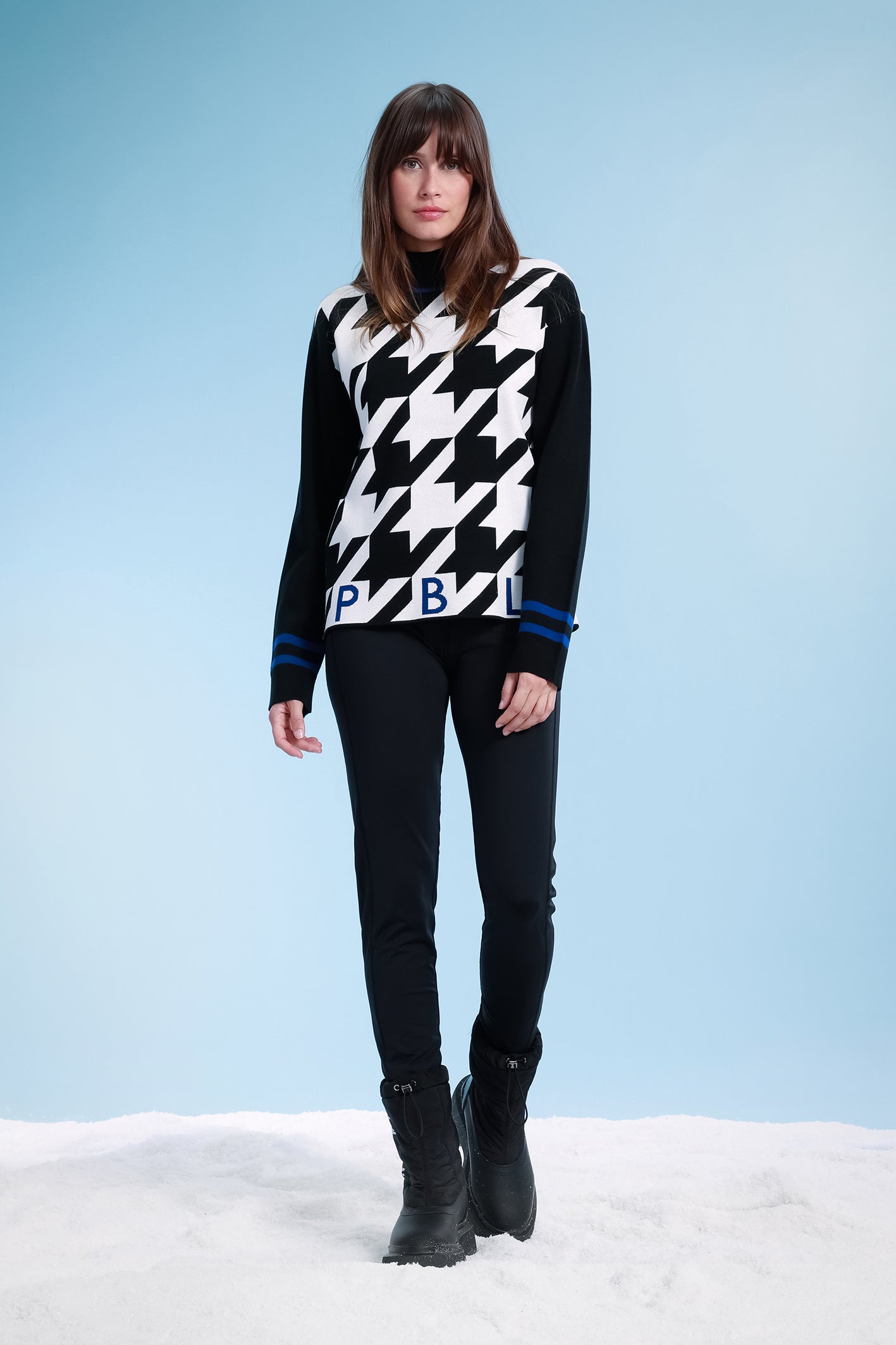 Check Turtle Neck Pullover Black/White/Infinity Blue Detailing 3541