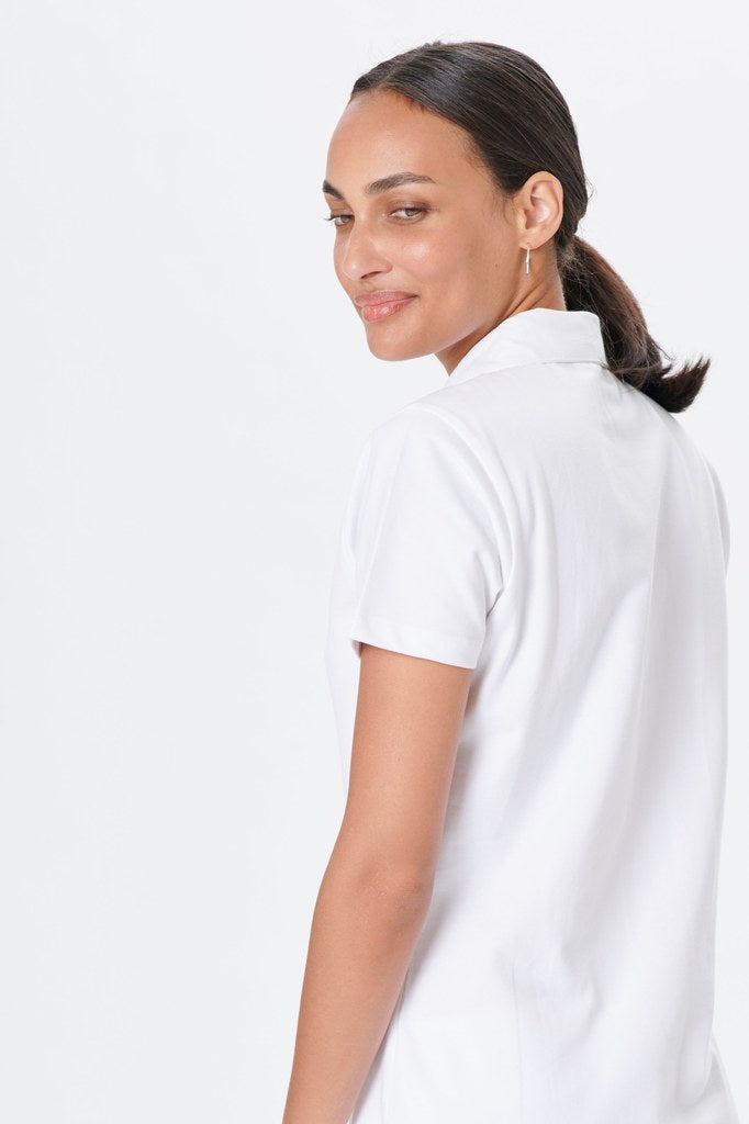 Poivre Blanc Women's Tennis Organic Stretch Cotton Pique Polo 4600 in Deep Blue Sea