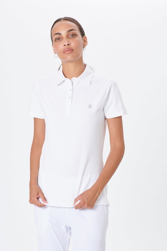 Poivre Blanc Women's Tennis Organic Stretch Cotton Pique Polo 4600 in White