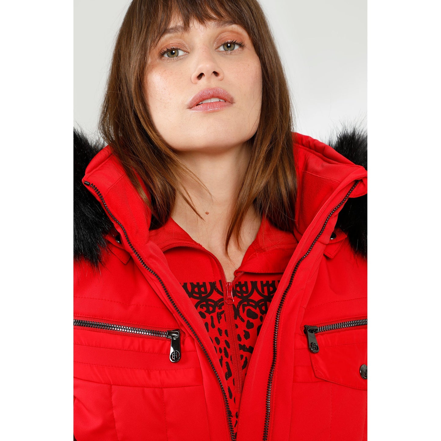 Poivre Blanc Women's all-in-one suit in Leopard Scarlet Red 0831