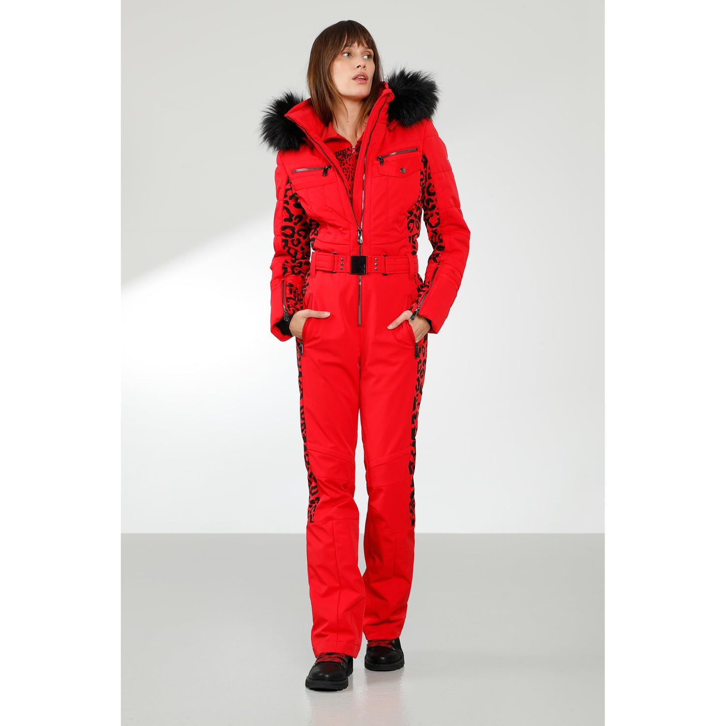 Poivre Blanc Women's all-in-one suit in Leopard Scarlet Red 0831