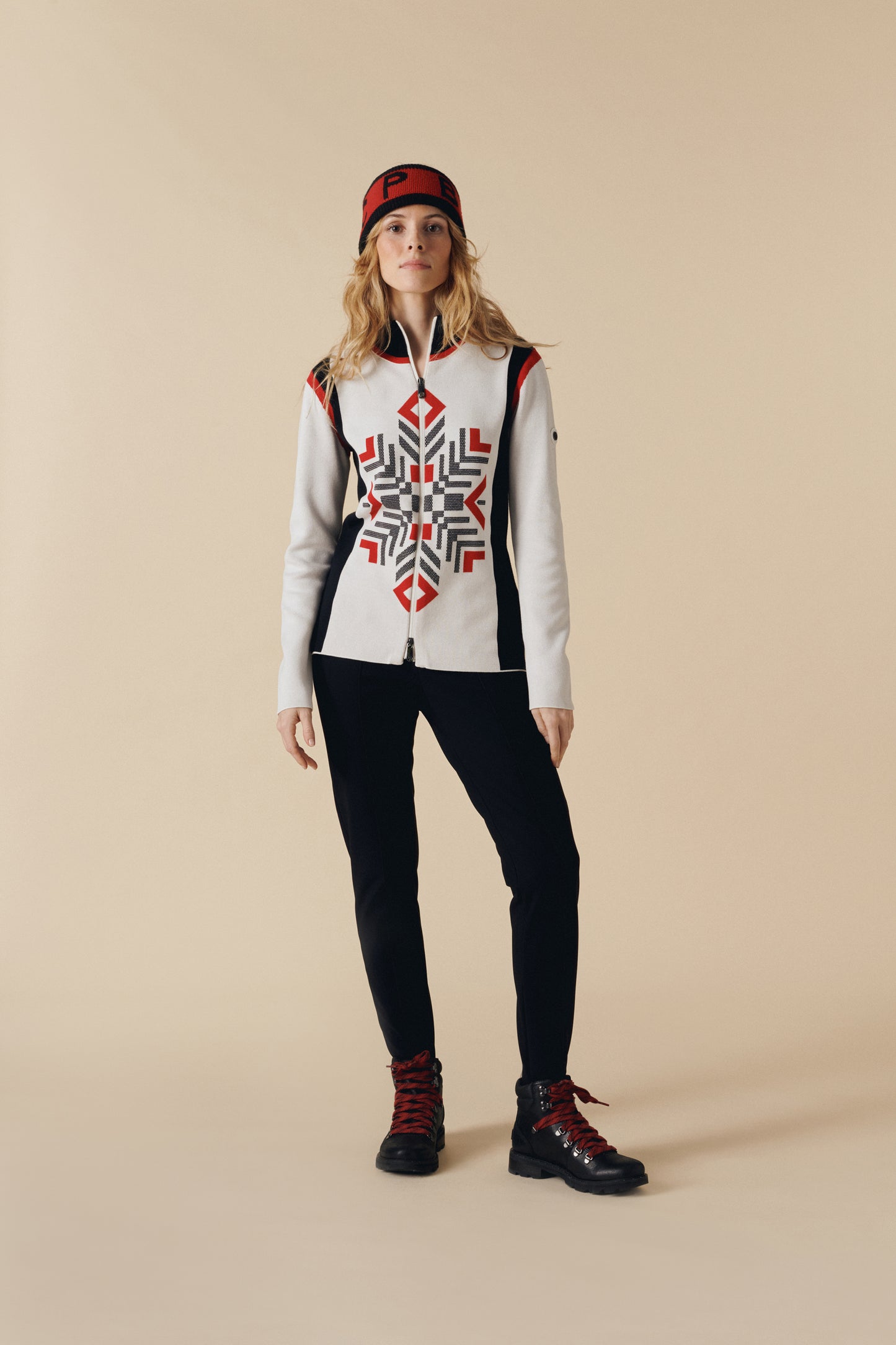 Women's Knit Jacket in White/Black/Red 3501