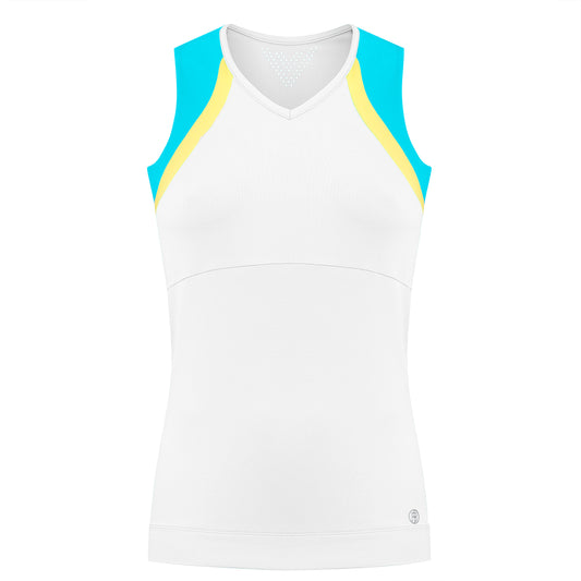 Women's White Tennis / Padel Tank Top in White / Bora Bora Blue 4801