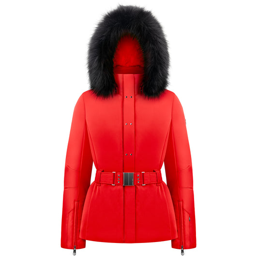 Poivre Blanc 0801 (2) Stretch Ski Jacket with belt in Scarlet Red.