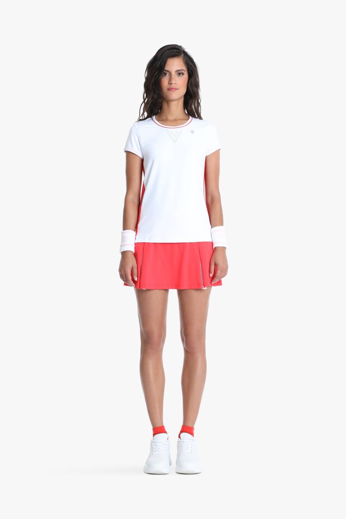 Women's Tennis / Padel Short Sleeved T-Shirt in White Spritz Red 4803