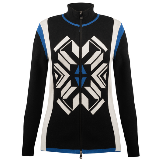 Poivre Blanc Women's Knit Jacket in Black/Acid Blue/White 3501