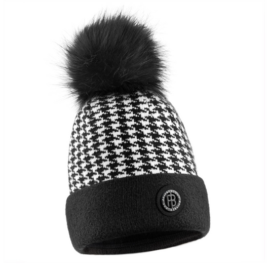 Poivre Blanc Women's Beanie Hat in Check Black 6185