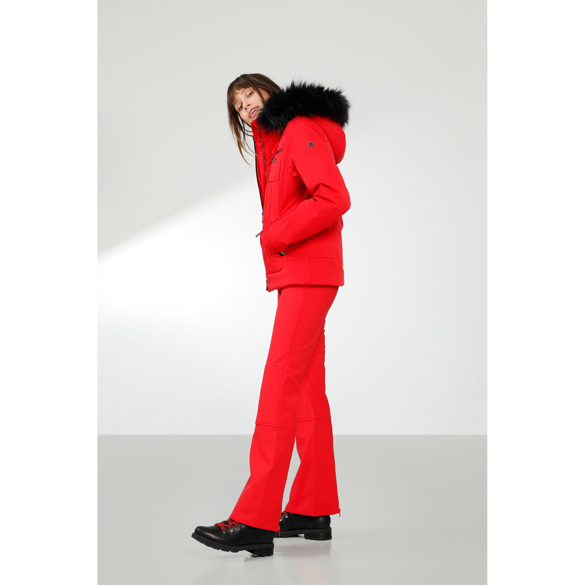 Poivre Blanc Womens Stretch Fitted Ski Pants in Scarlet Red